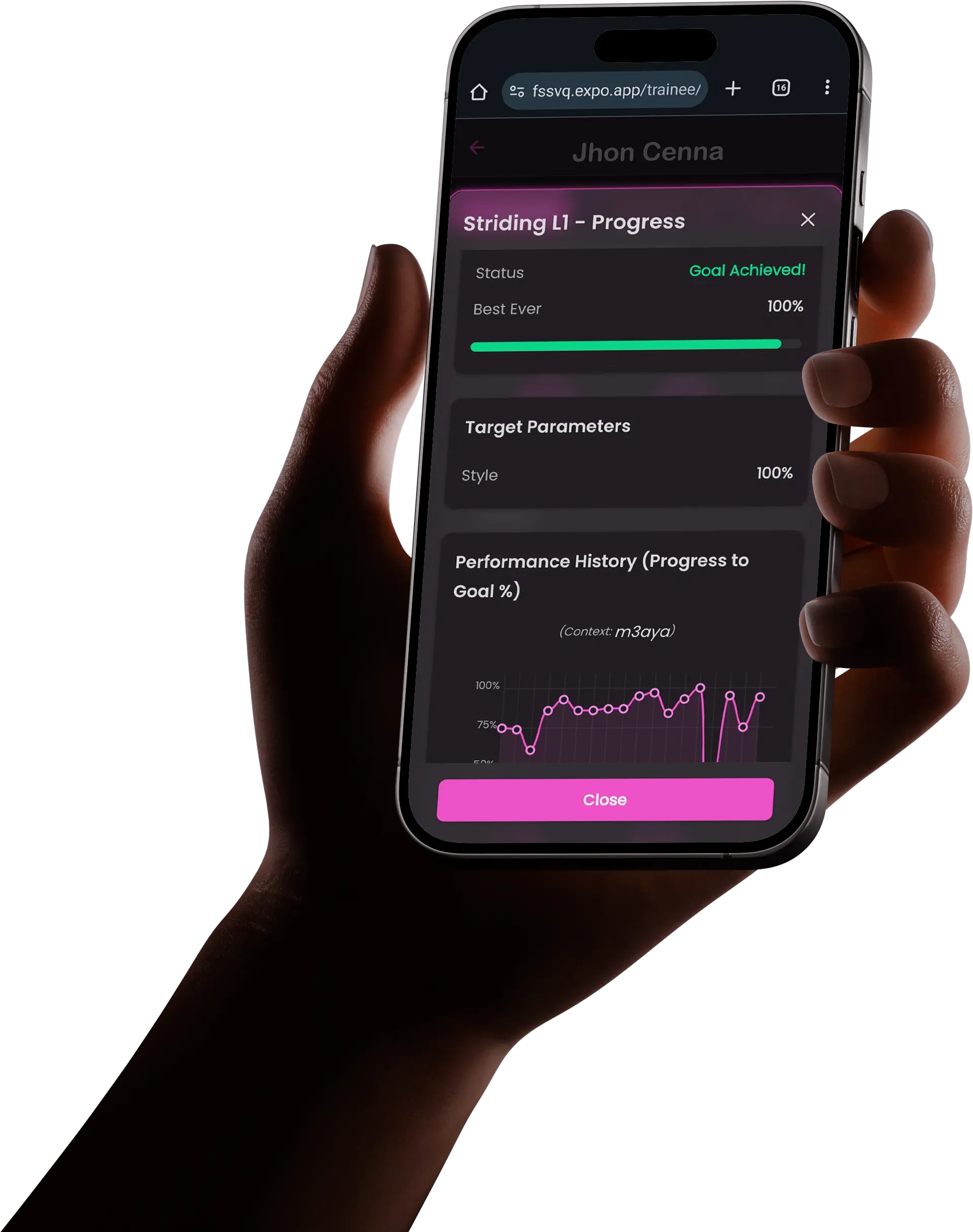 Two iPhones showcasing the VitaQ app's user interface, one with a progress graph and the other with an exercise library.